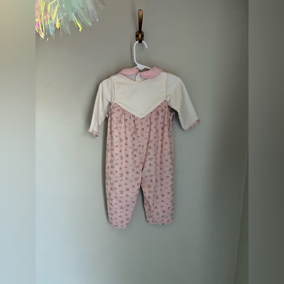 The Lullaby Club Vintage Pink Floral Overall Shirt Two Piece Set Size 12 months - Picture 8 of 9